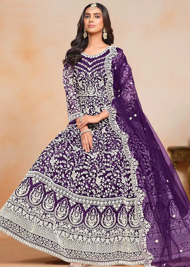 Purple Embroidered Anarkali