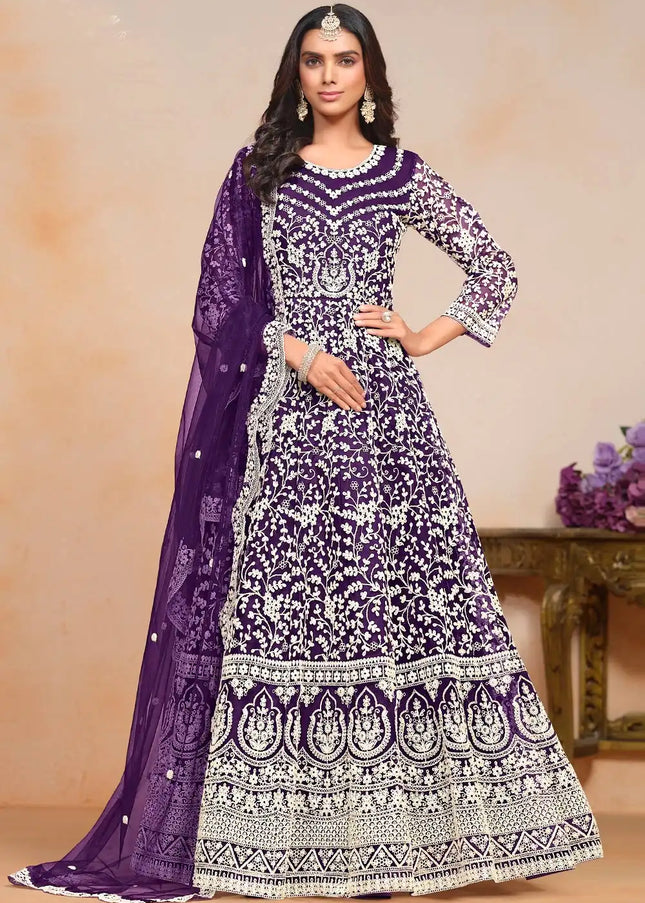 Purple Embroidered Anarkali