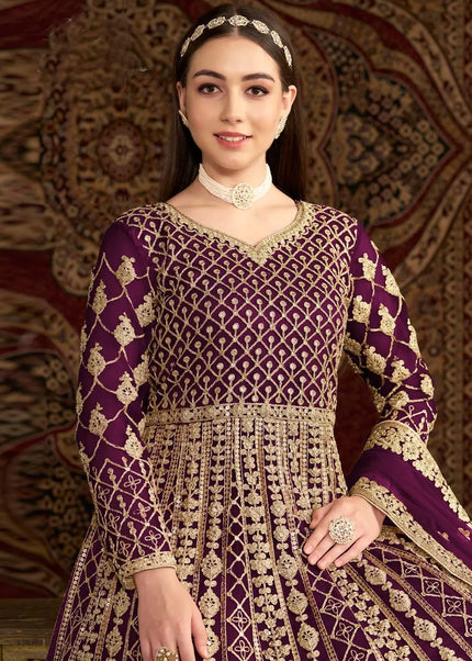 Purple Embroidered Anarkali