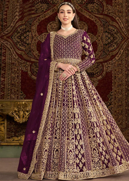 Purple Embroidered Anarkali