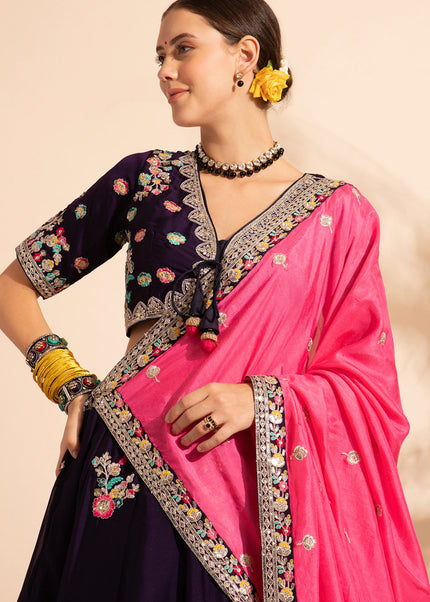 Purple and Pink Embroidered Lehenga Choli