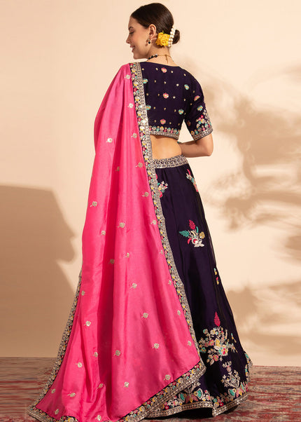 Purple and Pink Embroidered Lehenga Choli