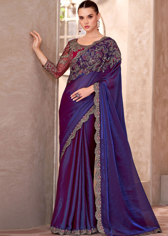 Purple Embroidered Saree