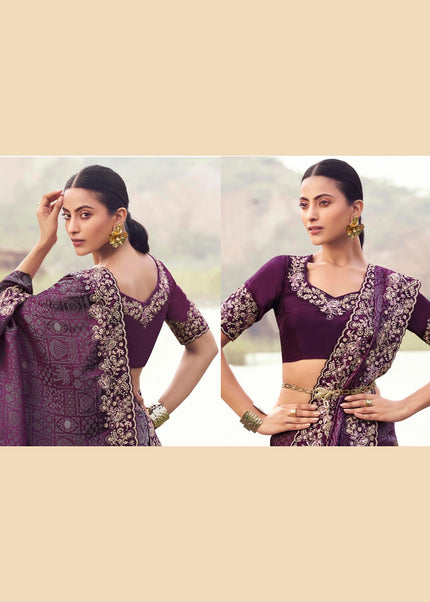 Purple Embroidered Wedding Saree