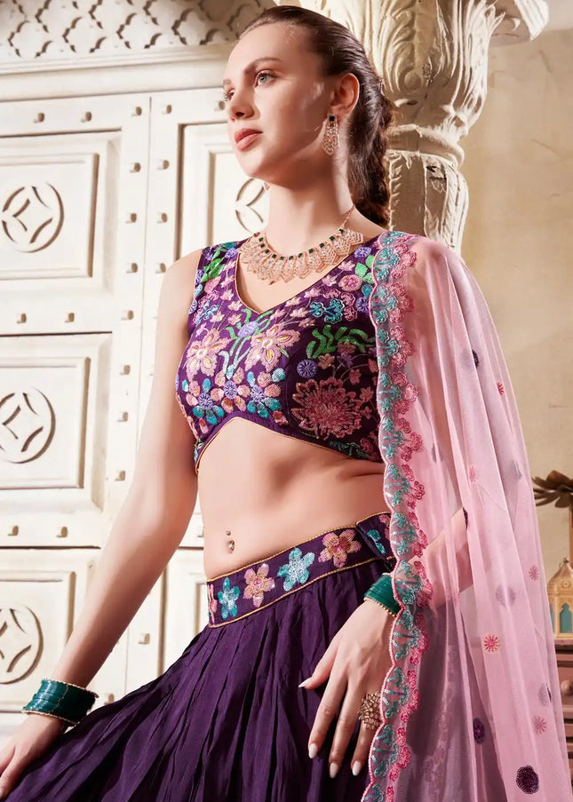 Purple Embroidered Lehenga Choli