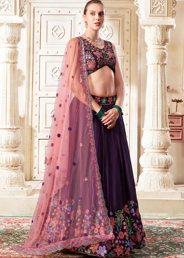 Purple Embroidered Lehenga Choli