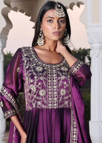 Purple Embroidered Anarkali Gown
