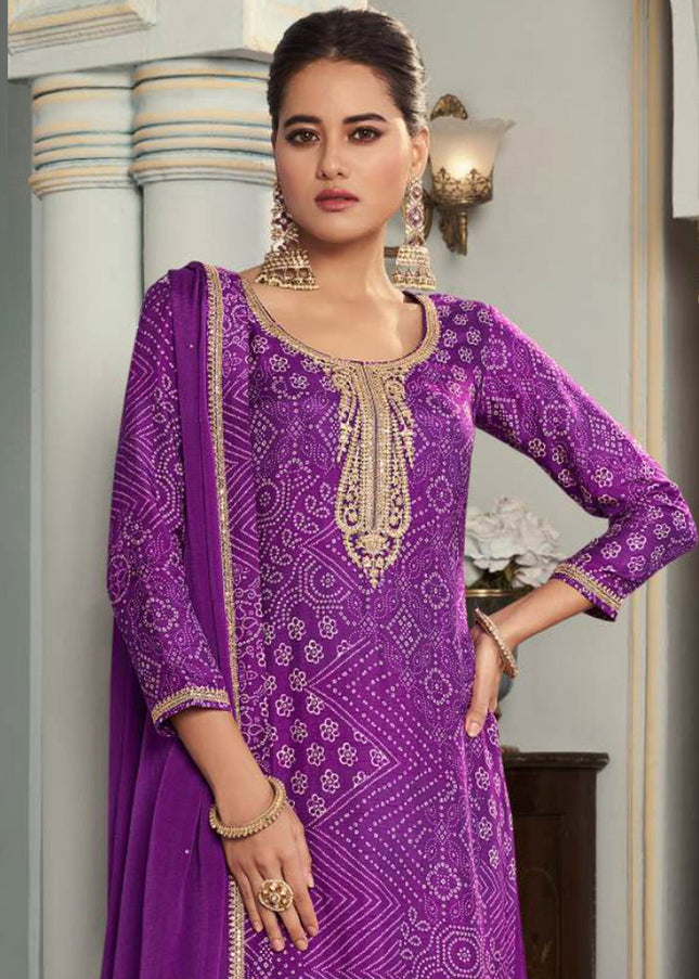 Purple Embroidered Palazzo Suit