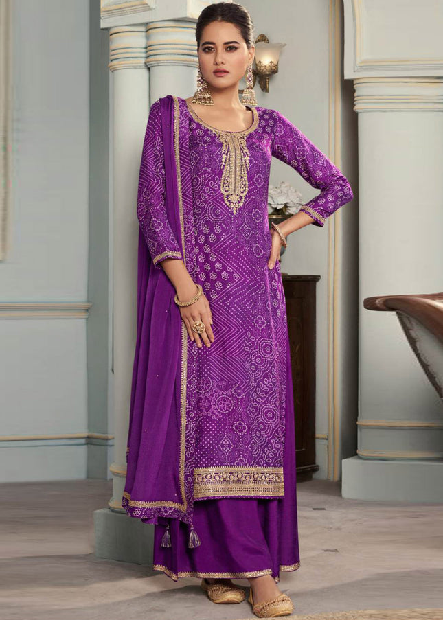 Purple Embroidered Palazzo Suit