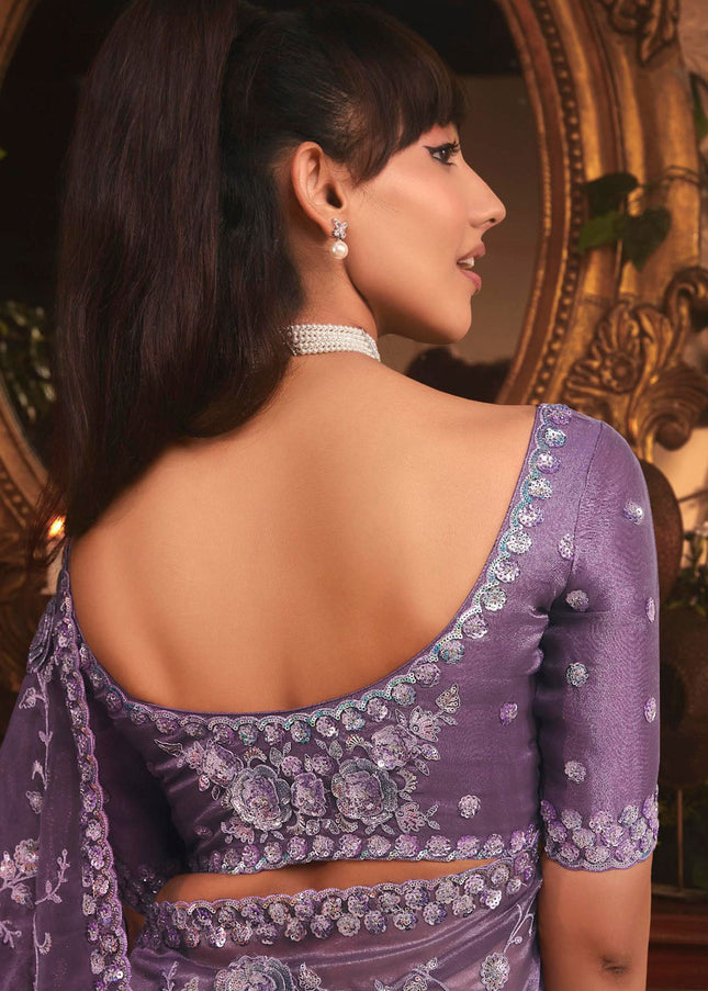 Purple Embroidered Festive Saree