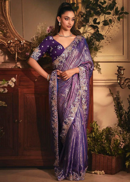 Purple Embroidered Festive Saree