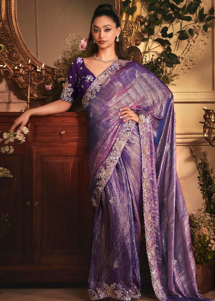 Purple Embroidered Festive Saree
