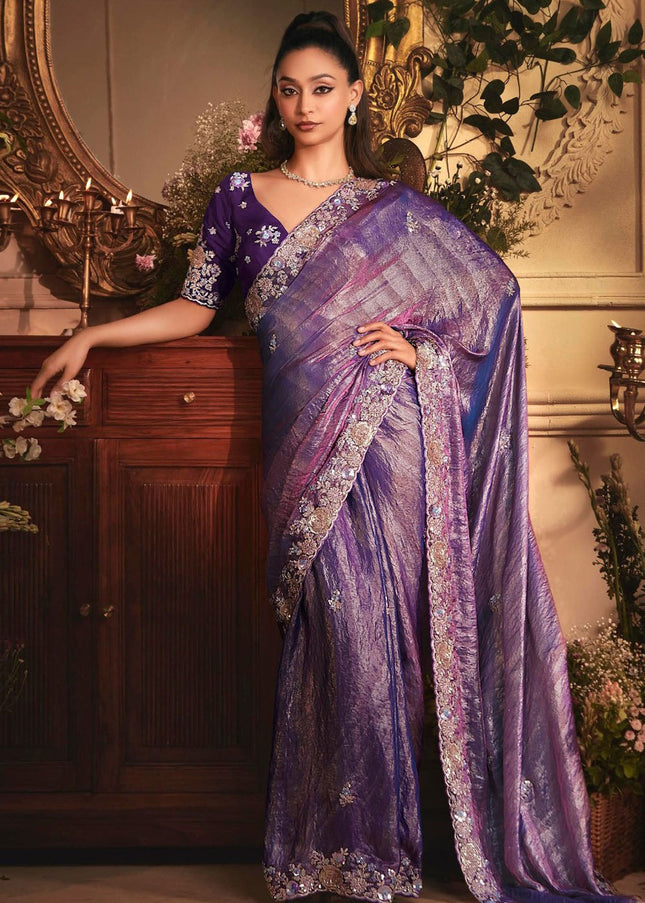 Purple Embroidered Festive Saree