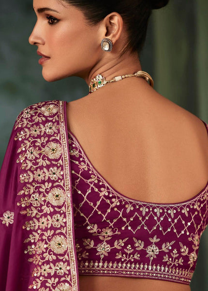 Maroon Embroidered Festive Saree