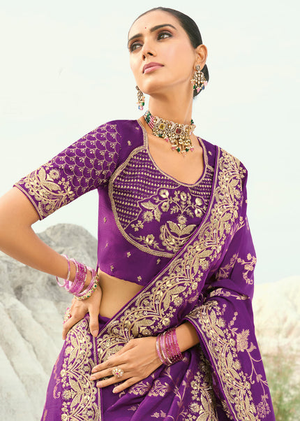 Purple Embroidered Saree