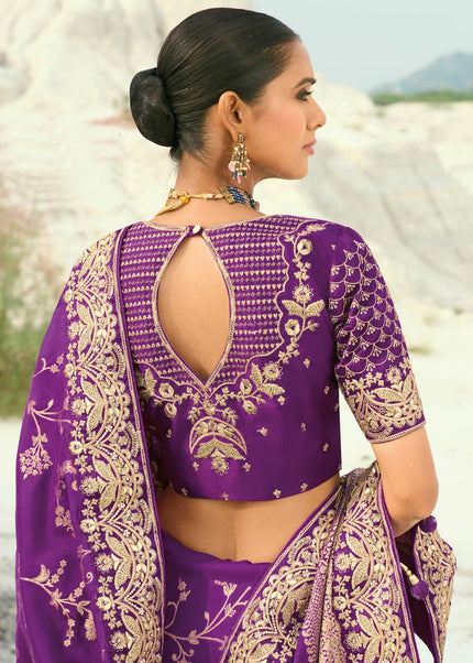 Purple Embroidered Saree