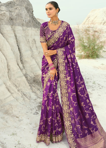 Purple Embroidered Saree