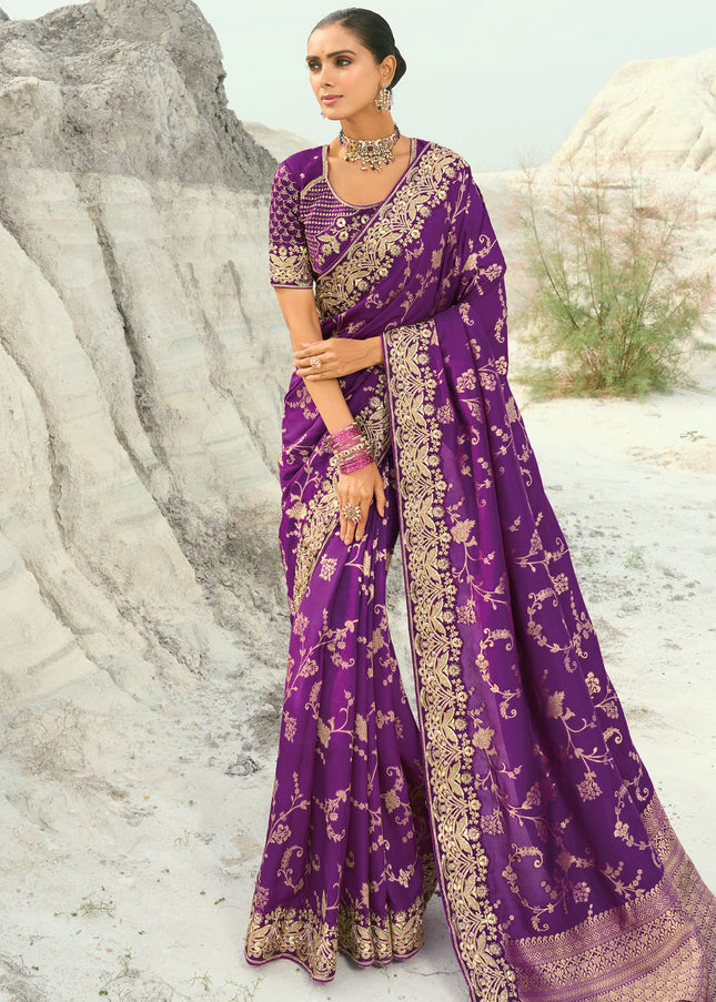 Purple Embroidered Saree