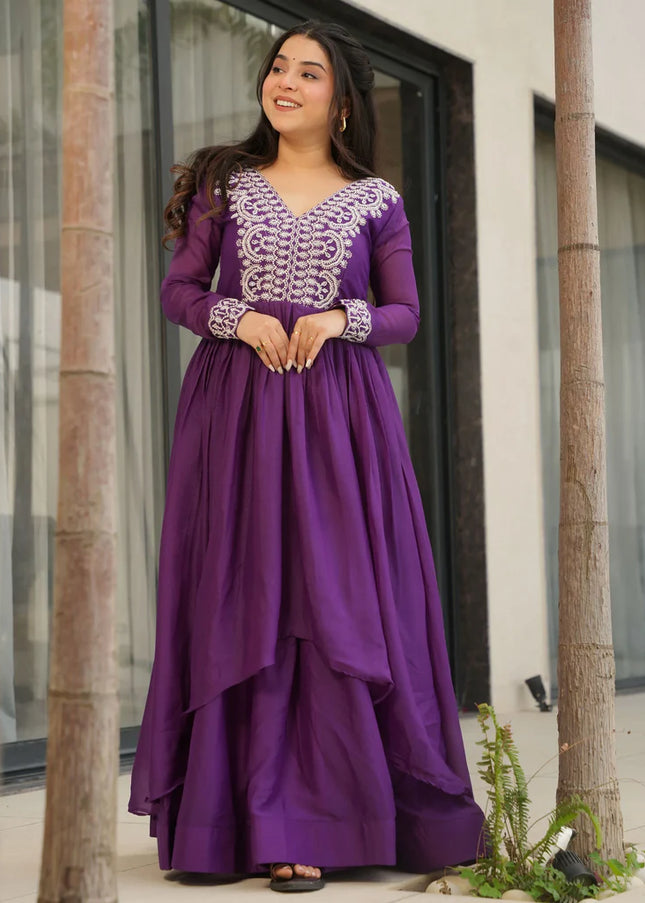 Purple Embroidered Anarkali Gown