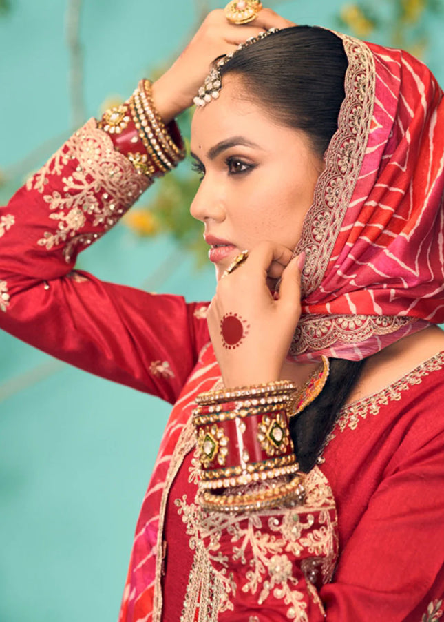 Red Embroidered Tulip Pant Suit