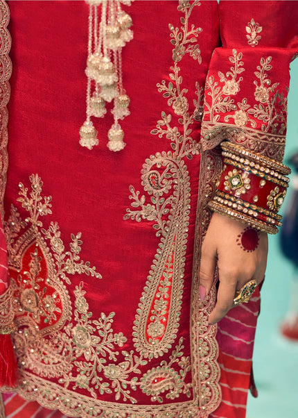 Red Embroidered Tulip Pant Suit