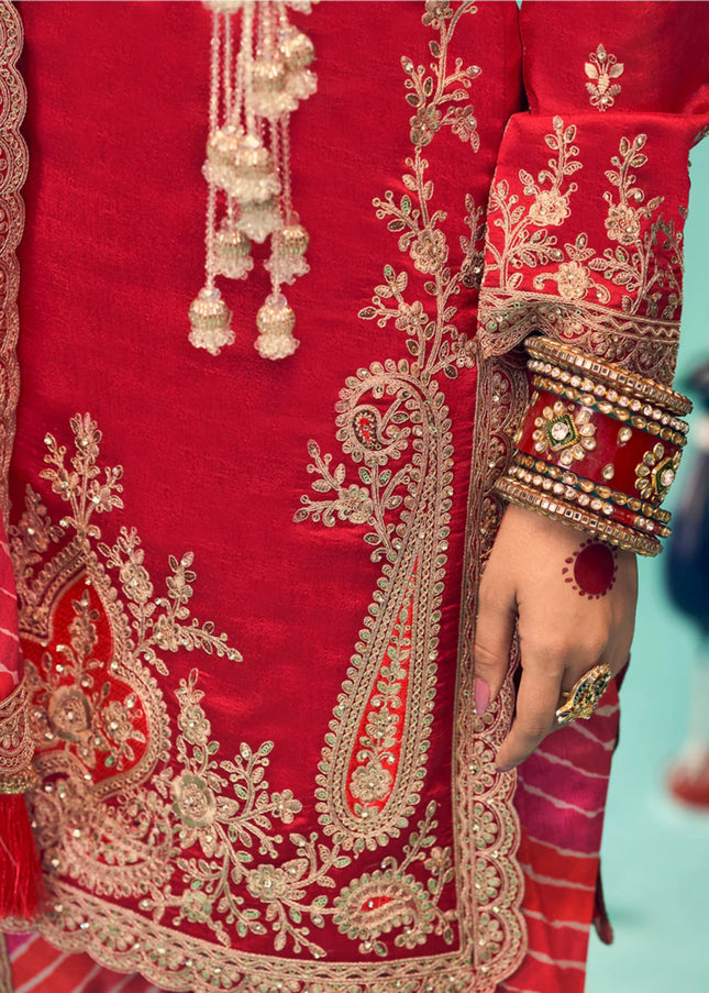 Red Embroidered Tulip Pant Suit