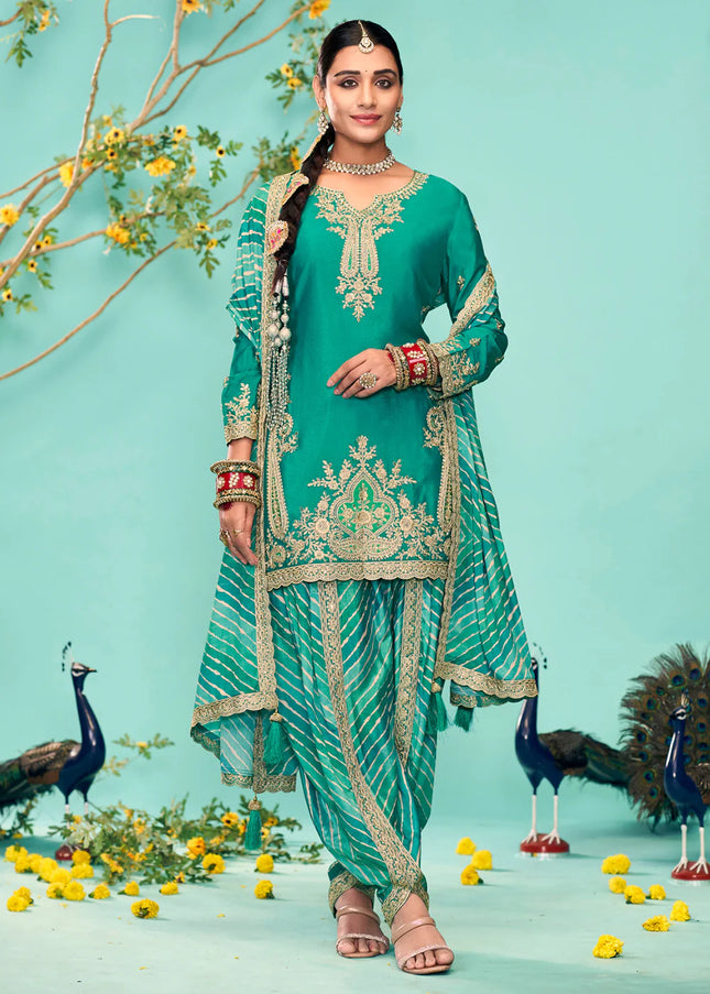 Teal Embroidered Tulip Pant Suit