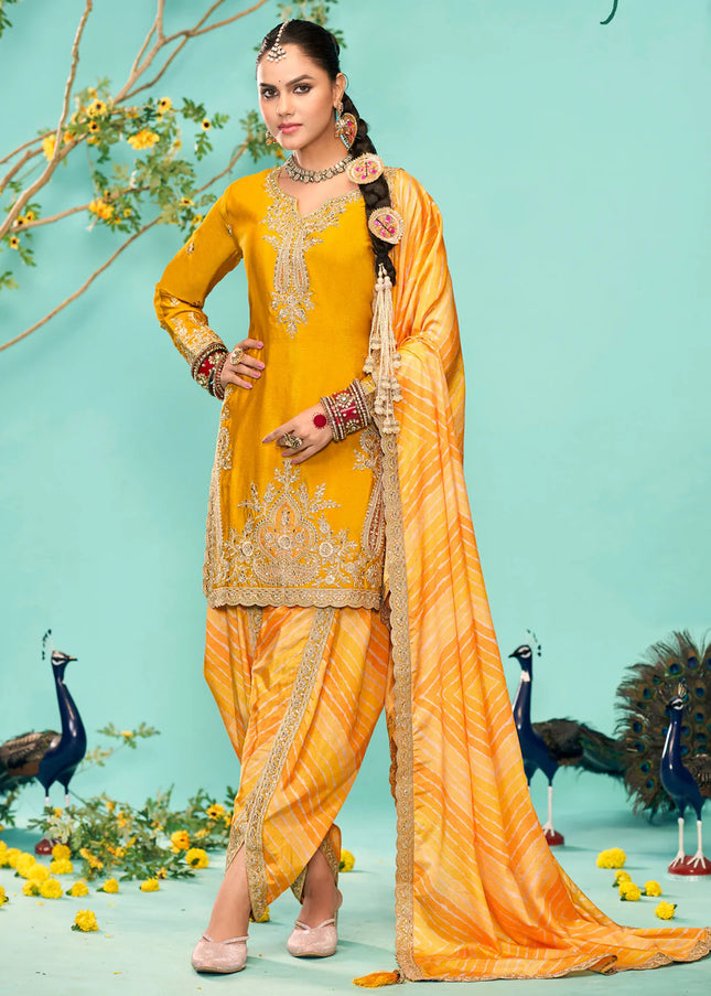 Yellow Embroidered Tulip Pant Suit