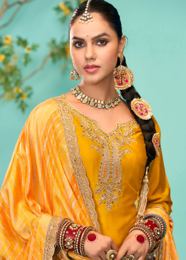 Yellow Embroidered Tulip Pant Suit