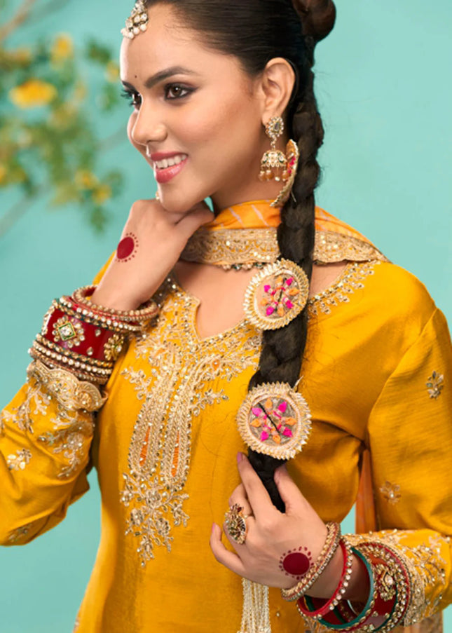 Yellow Embroidered Tulip Pant Suit