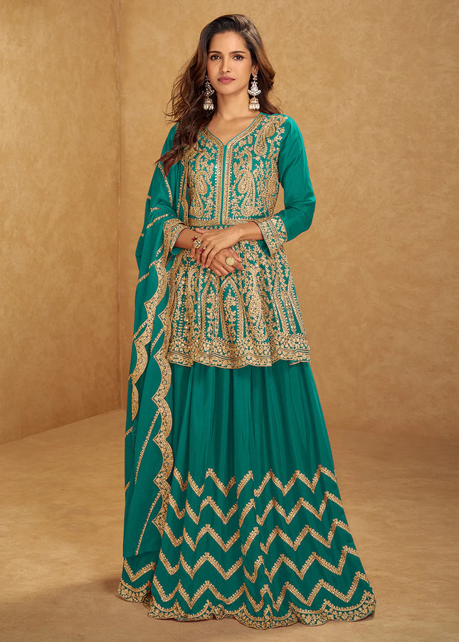 Sea Green Embroidered Lehenga choli