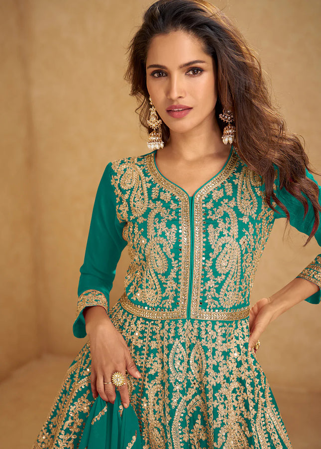 Sea Green Embroidered Lehenga choli