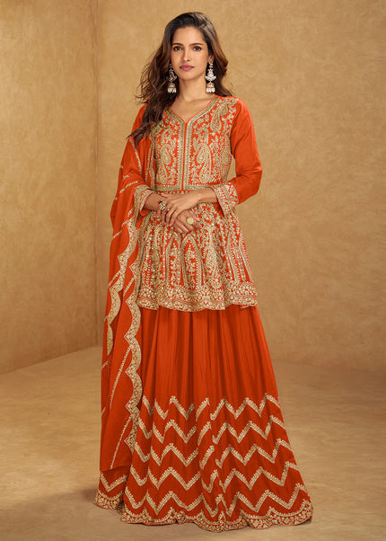Orange Embroidered Lehenga choli