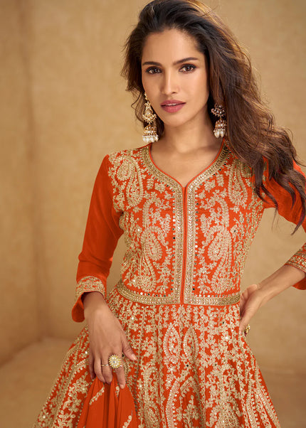 Orange Embroidered Lehenga choli