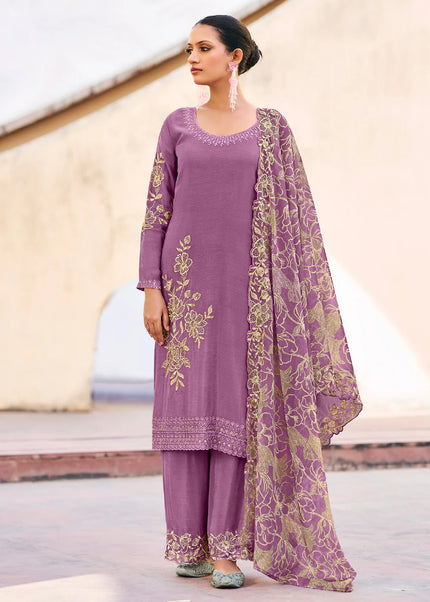 Purple Embroidered Palazzo Suit