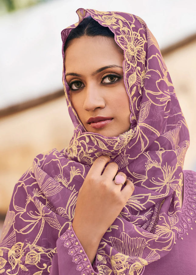 Purple Embroidered Palazzo Suit