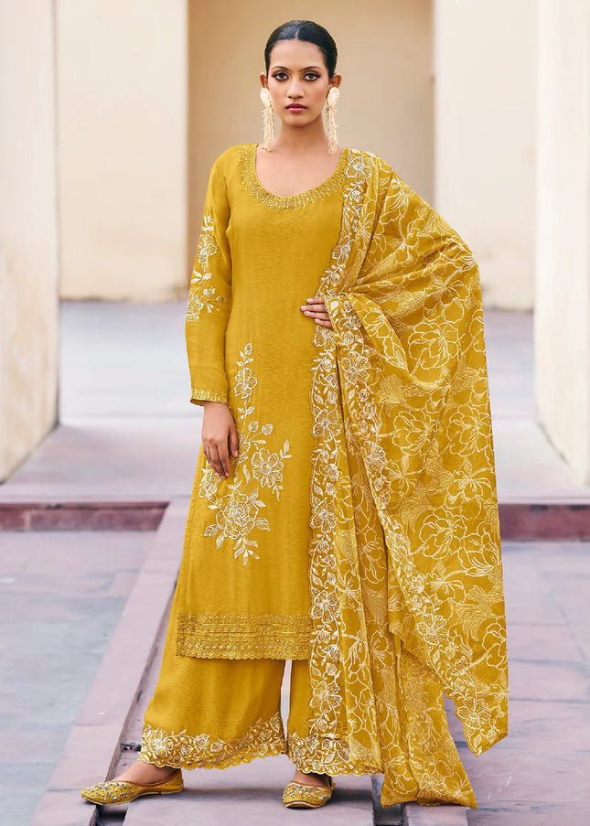 Yellow Embroidered Palazzo Suit