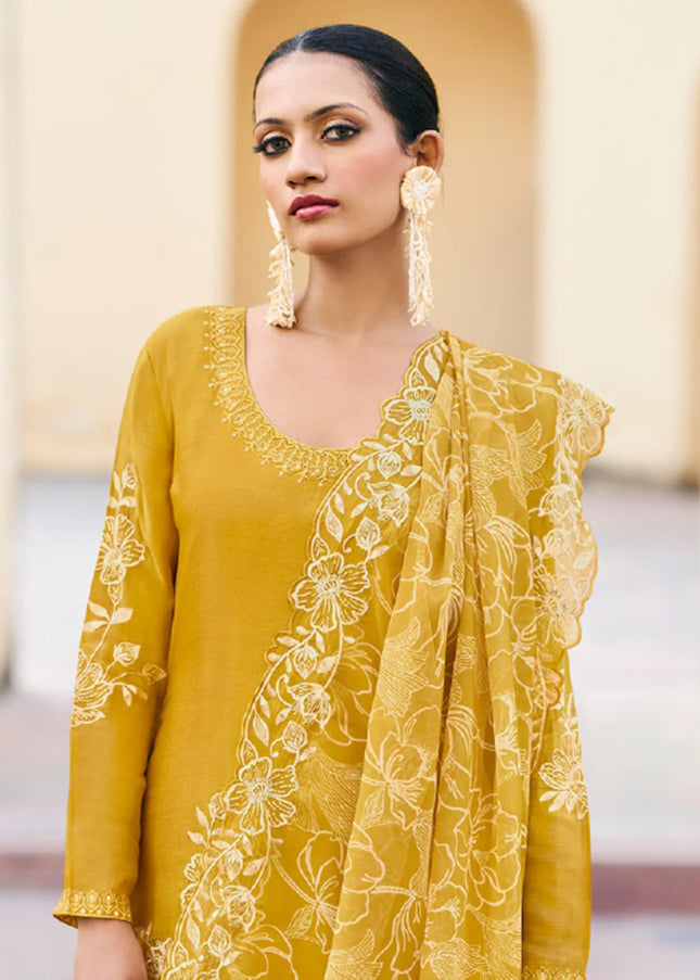Yellow Embroidered Palazzo Suit