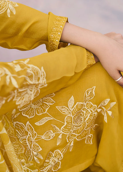 Yellow Embroidered Palazzo Suit