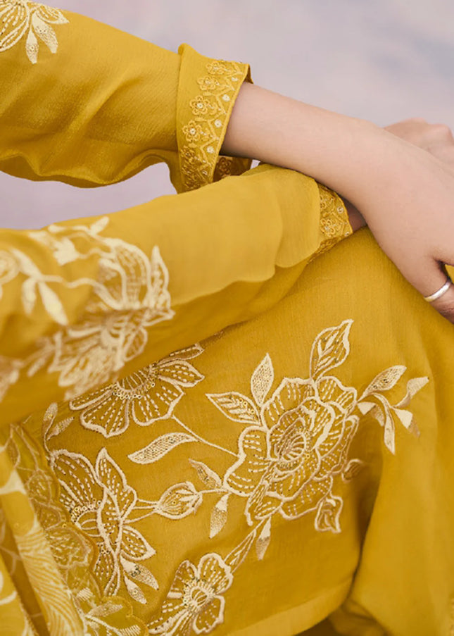 Yellow Embroidered Palazzo Suit
