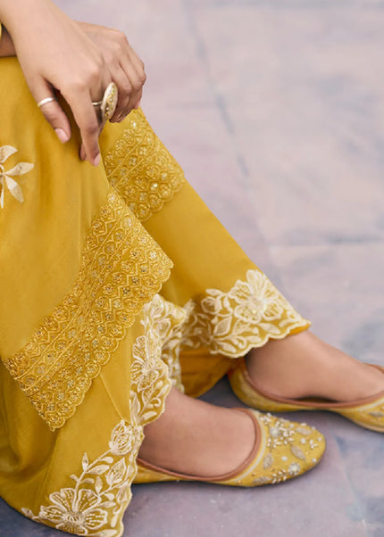 Yellow Embroidered Palazzo Suit