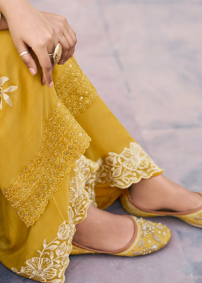 Yellow Embroidered Palazzo Suit