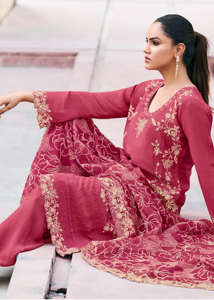 Pink Embroidered Palazzo Suit