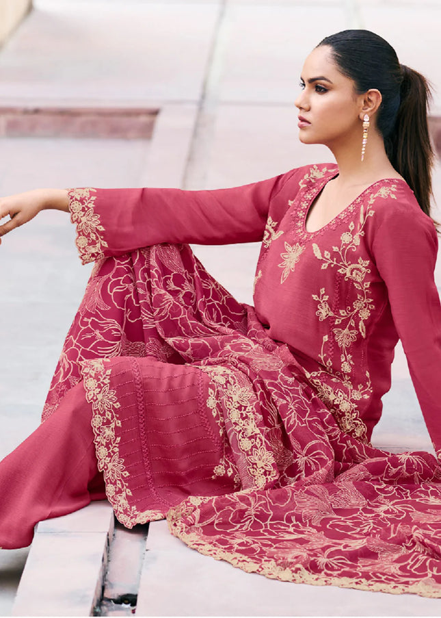 Pink Embroidered Palazzo Suit