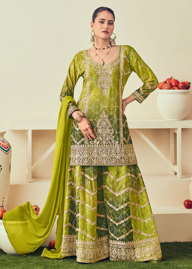 Green Embroidered Sharara Suit