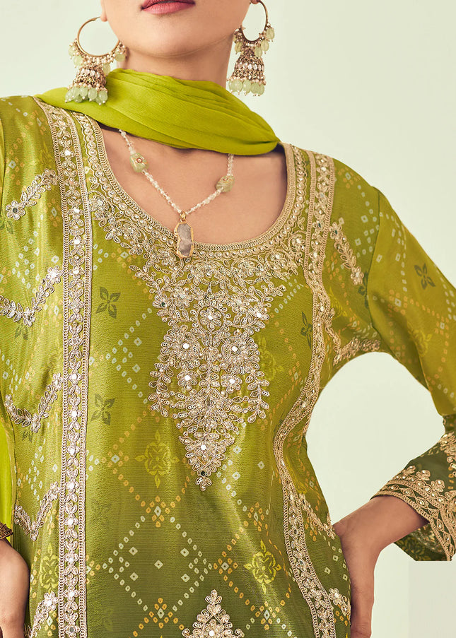 Green Embroidered Sharara Suit