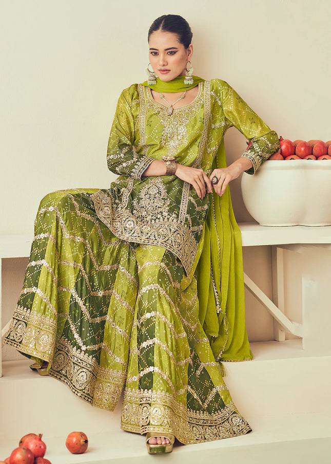 Green Embroidered Sharara Suit