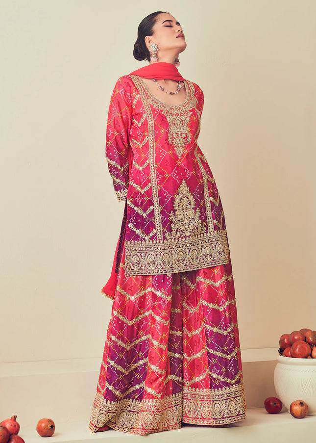 Pink Embroidered Sharara Suit