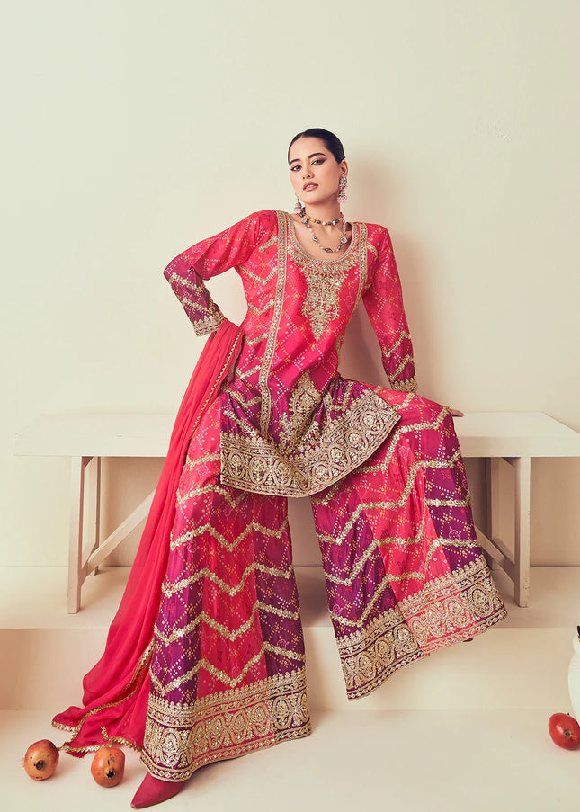 Pink Embroidered Sharara Suit