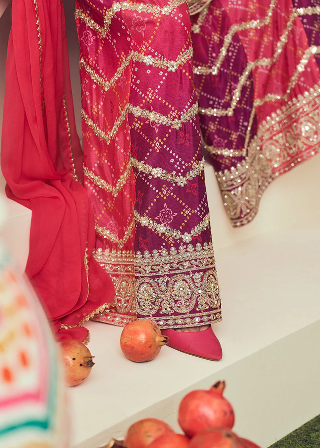 Pink Embroidered Sharara Suit